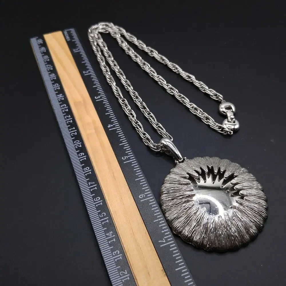 Vintage Monet Rhodium Plated Modernist Pendant Necklace 1960s